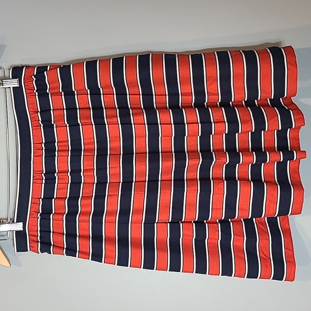J. Crew Navy and Red Horizontal Stripe Midi Skirt
